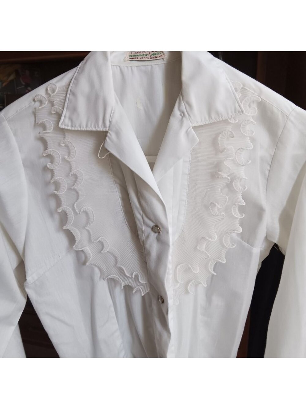 True Vintage Cowgirl Mod Top Medium Frilly Vampire Western Shirt Ruffled H BAR C